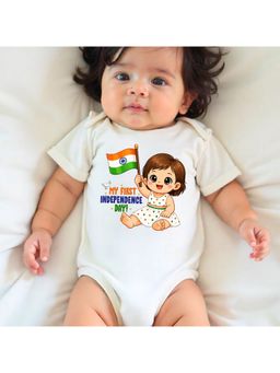 KNITROOT - White My First Independence Day Printed Bodysuit