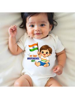 KNITROOT - White My First Independence Day Printed Bodysuit
