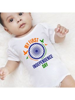 KNITROOT - White My First Independence Day Printed Bodysuit