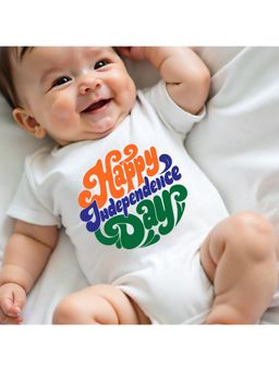 KNITROOT - White Happy Independence Day Printed Bodysuit