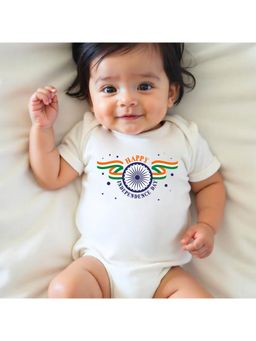 KNITROOT - White Happy Independence Day Printed Bodysuit