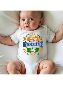 KNITROOT - White Happy Independence Day Printed Bodysuit