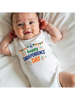 KNITROOT - White Happy Independence Day Printed Bodysuit