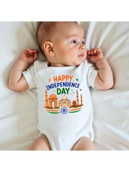 KNITROOT - White Happy Independence Day Printed Bodysuit