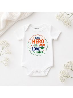 KNITROOT - White Little Hero Big Love For India Printed Bodysuit