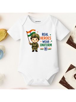 KNITROOT - White Real Heroes Wear Uniform Printed Bodysuit