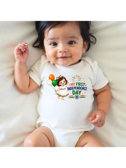 KNITROOT - White My First Independence Day Printed Bodysuit