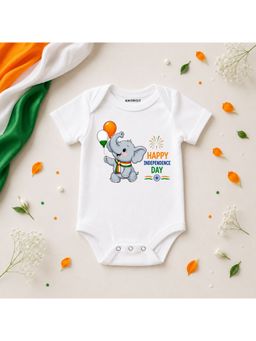 KNITROOT - White Happy Independence Day Printed Bodysuit