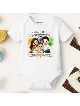 KNITROOT - White My 1St Independence Day with Mumma and Papa Printed Bodysuit