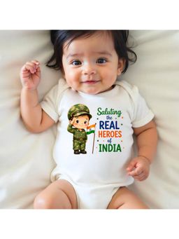 KNITROOT - White Saluting The Real Heroes Of India Printed Bodysuit