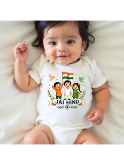 KNITROOT - White Jai Hind Printed Bodysuit