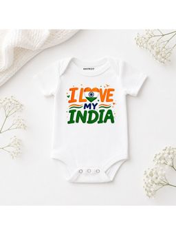 KNITROOT - White I Love My India Printed Bodysuit