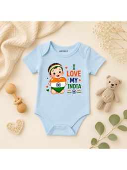KNITROOT - Blue I Love My India Printed Bodysuit