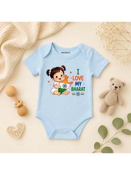 KNITROOT - Blue Independence I Love My Bharat Printed Bodysuit