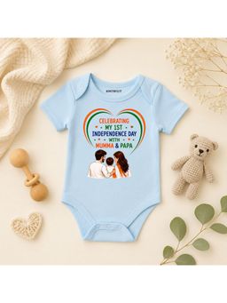 KNITROOT - Blue Celebrating My 1St Independence Day with Mumma and Papa Printed Bodysuit