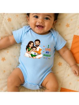 KNITROOT - Blue I Love My Bharat Printed Bodysuit