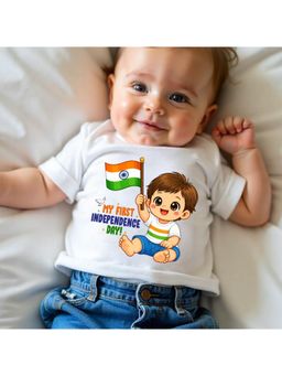 KNITROOT - White My First Independence Day Printed T-Shirt
