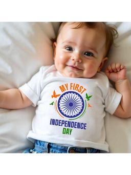 KNITROOT - White My First Independence Day Printed T-Shirt