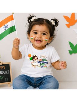 KNITROOT - White My First Independence Day Printed T-Shirt