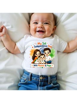 KNITROOT - White My 1St Independence Day with Mumma and Papa Printed T-Shirt