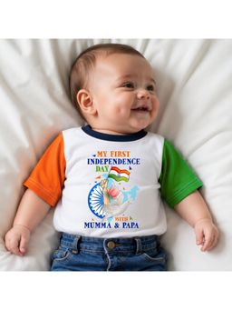 KNITROOT - White My First Independence Day with Mumma and Papa Printed T-Shirt