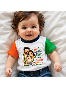 KNITROOT - White My 1St Independence Day with Family Printed T-Shirt