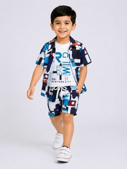Mini Stitch - Blue Half Sleeves Shirt with Shorts and T-Shirt