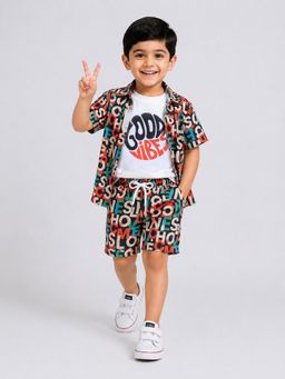 Mini Stitch - Multi-Color Half Sleeves Alphabetical Shirt with Shorts and T-Shirt