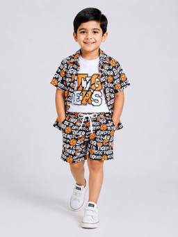 Mini Stitch - Black Cotton Half Sleeves Basketball Printed Shirt and Shorts with T-Shirt