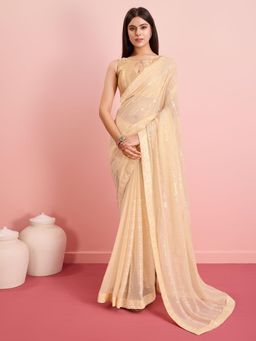 VAIRAGEE - Cream Georgette Embellished Saree with Unstitched Blouse