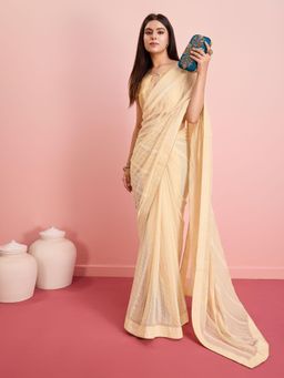 VAIRAGEE - Cream Georgette Embroidered Saree with Unstitched Blouse