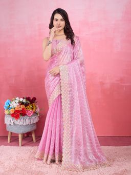 VAIRAGEE - Mauve Poly Silk Embroidered Saree with Unstitched Blouse