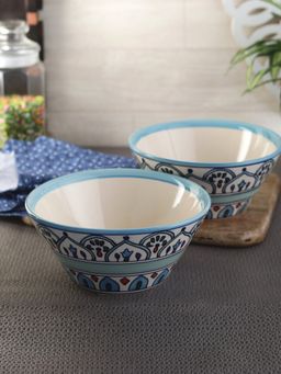 VarEesha - The Royal Crown Blue Ceramic Small Taper Shaped Serving Bowls Set of 2