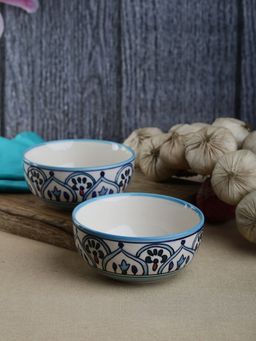 VarEesha - The Royal Crown Blue Ceramic Round Small Serving Bowls (500 Ml) Set of 2