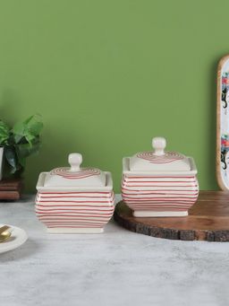 VarEesha - Parikrama Red Spiral Square Ceramic Bowls With Lids - Set of 2 - Large