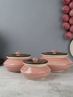 VarEesha - Parikrama Red Spiral Ceramic Handi Bowls Set