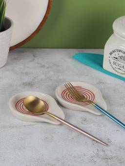 VarEesha - Parikrama Red Spiral Ceramic Patch Spoon Rests Set of 2