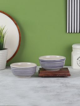 VarEesha - Parikrama Blue Spiral Ceramic Serving Bowls Set of 2 - Medium