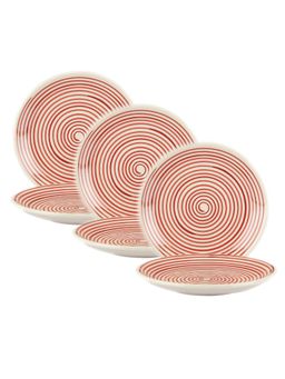 VarEesha - Parikrama Red Spiral Hand Painted Ceramic 7 Inch Side Plates Set of 6