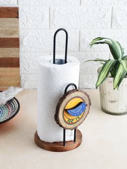 VarEesha - Hand-Painted Neel Blue Bird Wooden Kitchen Tissue Roll Holder