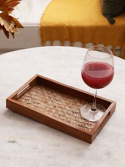 VarEesha - Hand Crafted Acacia Wood Bamboo Base Rectangular Tray