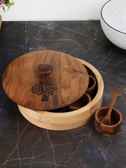 VarEesha - Tree of Life Sheesham & Beech Wood Spice Box- Masala Dani For Seven Spices
