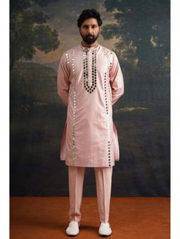 THETAA - Full Hand Embroidered Mirror Work Pink Kurta with Pyjama