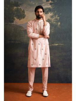 THETAA - Rosewood Overall Hand Embroidered Mirror Work Pink Kurta with Pyjama
