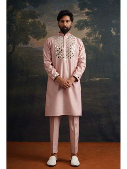 THETAA - Burnt Pink Hand Embroidered Mirror Work Kurta with Pyjama