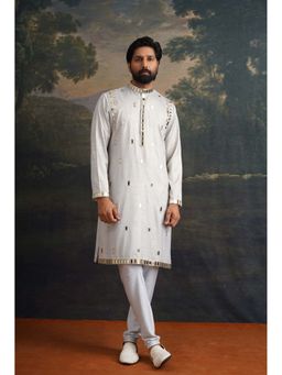 THETAA - Frost Grey Gold Fully Hand Embroidered Mirror Kurta with Pyjama