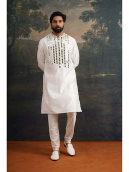 THETAA - Hand Embroidered Ivory Mirror Work Kurta with Pyjama