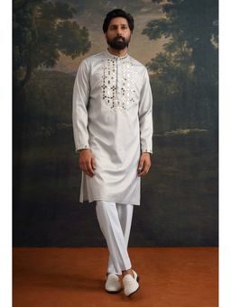 THETAA - Ice Grey Gold Hand Embroidered Kurta with Pyjama