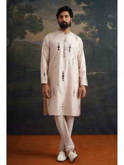 THETAA - Beige Hand Embroidered Mirror Work Kurta with Pyjama