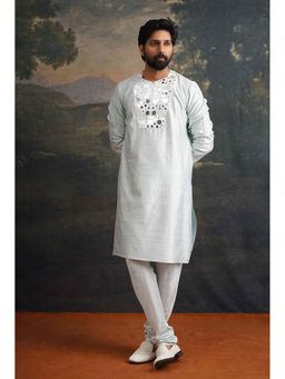 THETAA - Hand Embroidered Mint Green Mirror Work Kurta with Pyjama